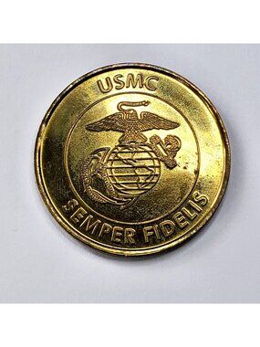 USMC Semper Fidelis Gold Challenge Coin With Bible  Verse Joshua 1:9 Engraving